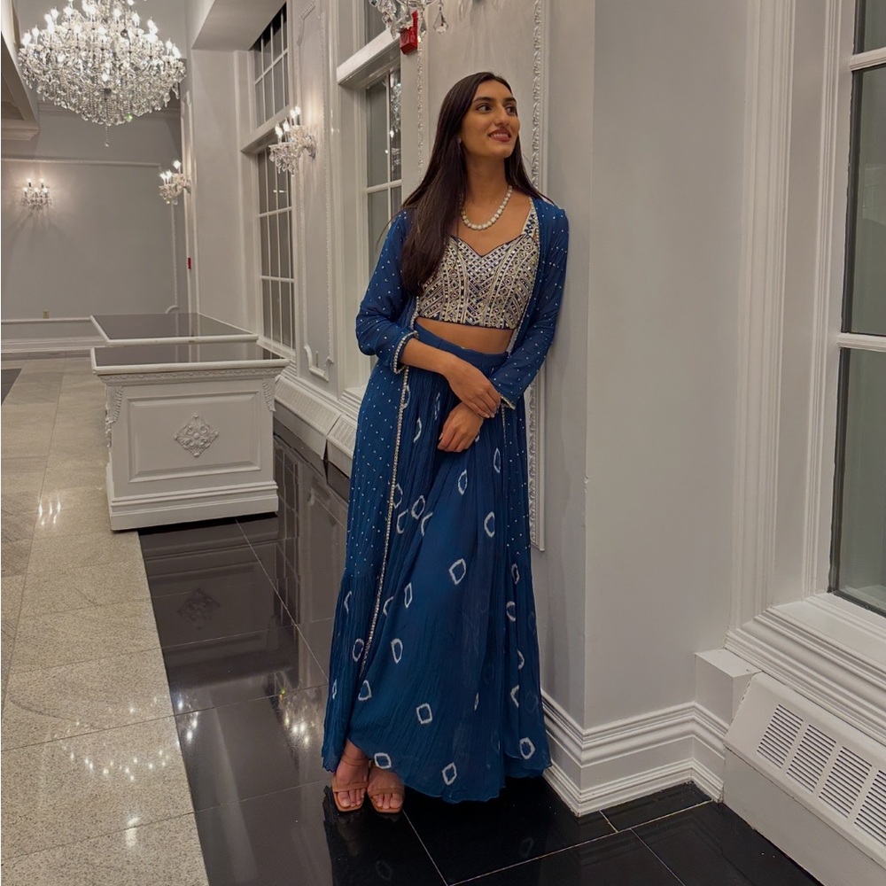 Embellished Blue Three-Piece Set Indian wear